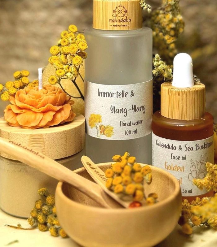 Golden Heal Face Spa Set – Clay Mask, Floral Mist & Sea Buckthorn Oil for Oily or Acne Skin