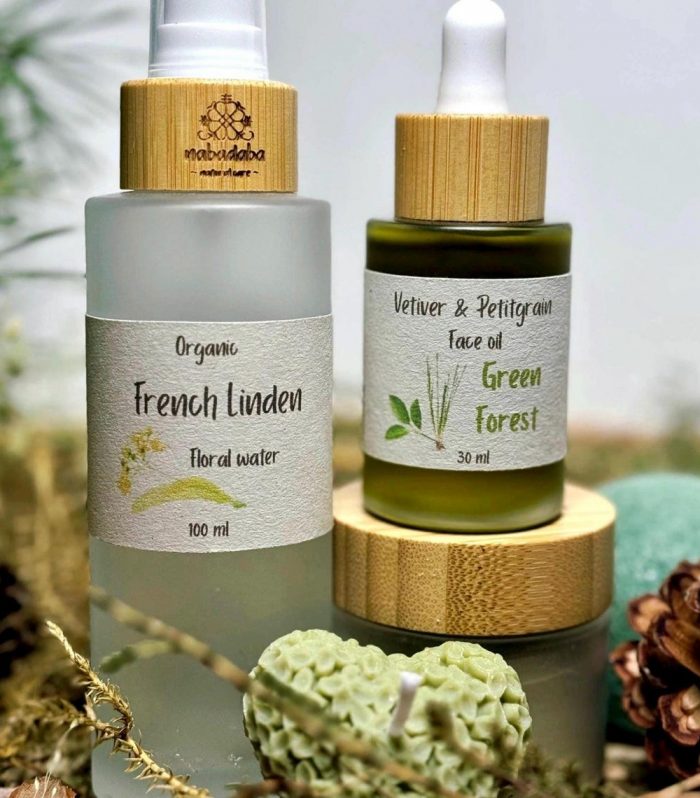 Green Forest Face Spa Gift Set with Vetiver and Petitgrain – Clay Mask, Floral Mist, Face Oil for Combination or Dull Skin