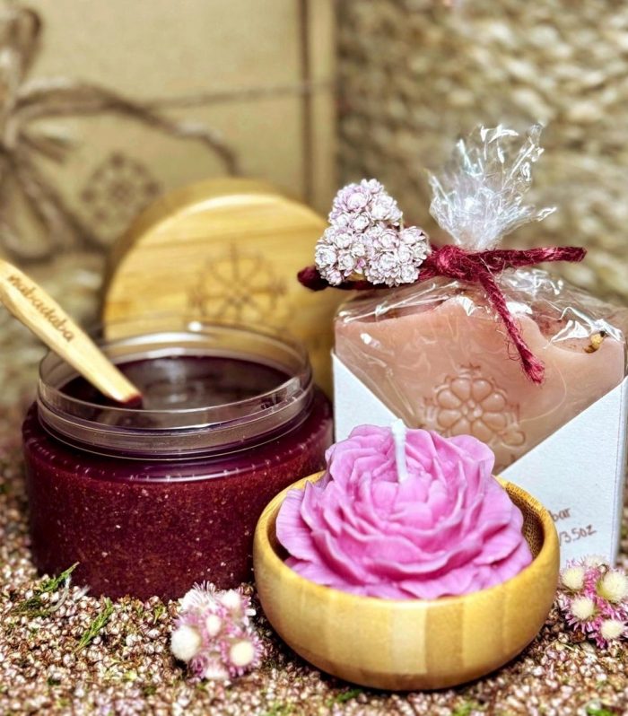 Rosewood & Rose Geranium Salt Scrub, Soap – Damask Rose, Pink Himalayan Salt, Cocoa Butter – Bath Gift Set for Her – My Only One