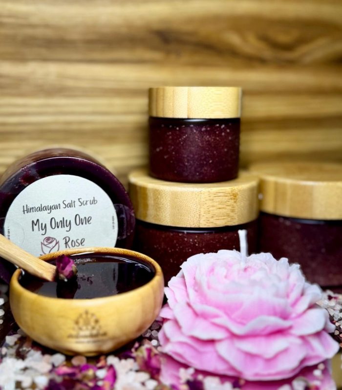Natural Rose Body Scrub with Himalayan Salt & Macadamia Oil | Gentle Exfoliant with Rose Geranium | Clean Beauty Gift for Her