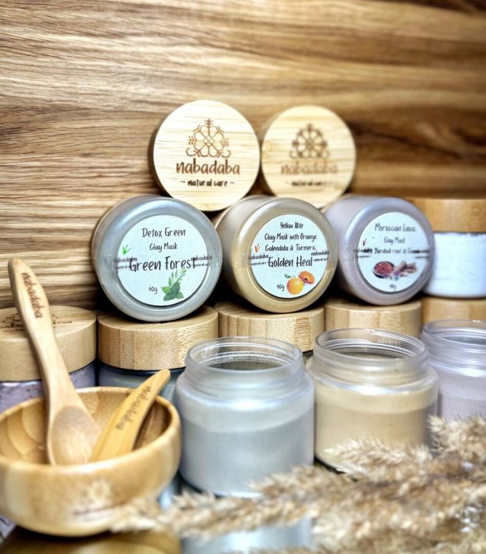 Natural Clay Face Mask Gift Set for Oily and Dull Skin – Detox Green and Yellow Clay Powder with Bamboo Bowl – Eco Skincare Kit